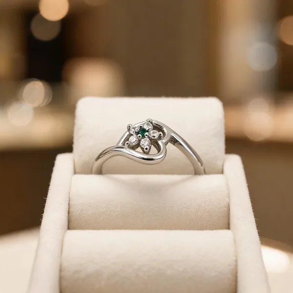 925_Sterling_Silver_Floral_Cluster_Green_Stone_Ring_For_Women