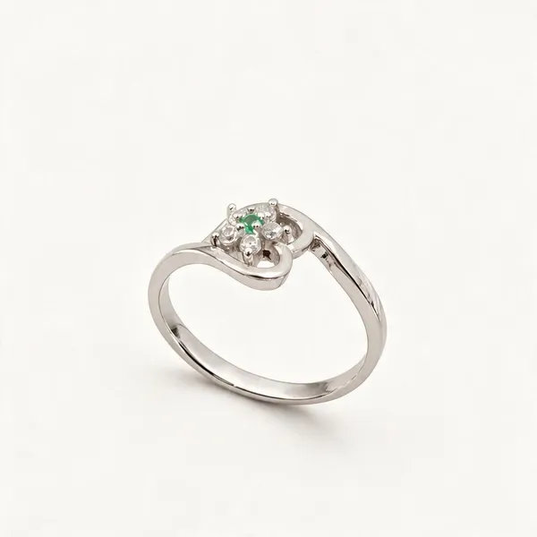 925_Sterling_Silver_Floral_Cluster_Green_Stone_Ring_For_Women