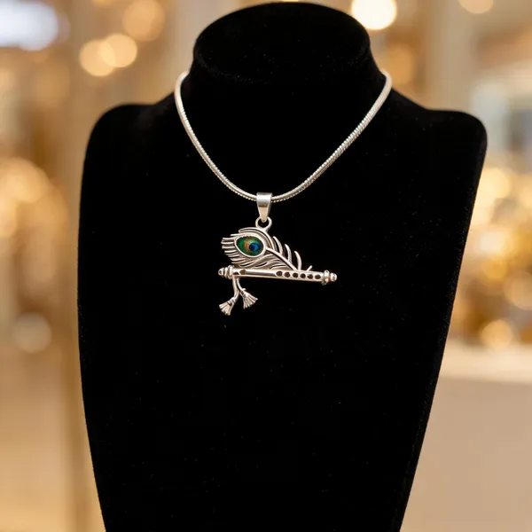 925_Sterling_Silver_Peacock_Feather_Flute_Pendant_For_Women