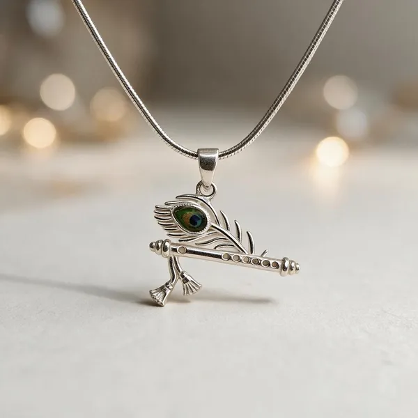 925_Sterling_Silver_Peacock_Feather_Flute_Pendant_For_Women