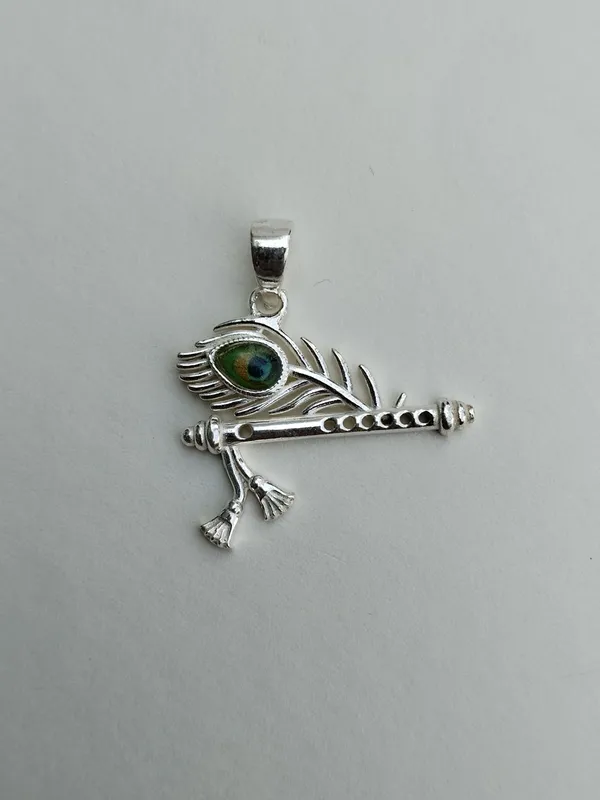 925_Sterling_Silver_Peacock_Feather_Flute_Pendant_For_Women