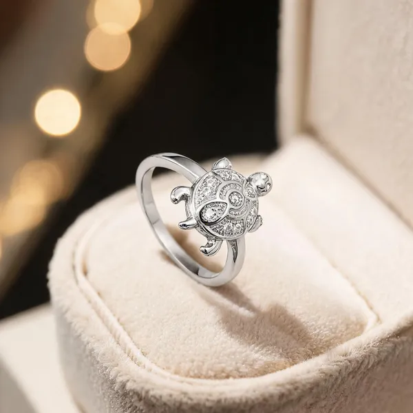 925_Sterling_Silver_Turtle_Design_Cubic_Zirconia_Ring_For_Women