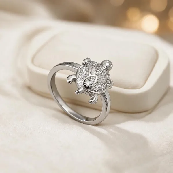 925_Sterling_Silver_Turtle_Design_Cubic_Zirconia_Ring_For_Women