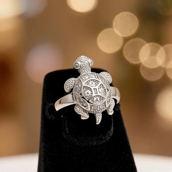 925_Sterling_Silver_Cz_Stone_Turtle_Ring_For_Men