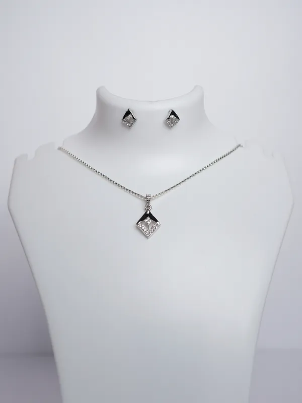 925_Sterling_Silver_Geometric_Floral_Pendant_&_Earrings_Set_For_Women