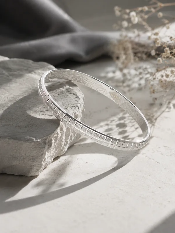 925_Sterling_Silver_Regal_Line_Textured_Kada_For_Men