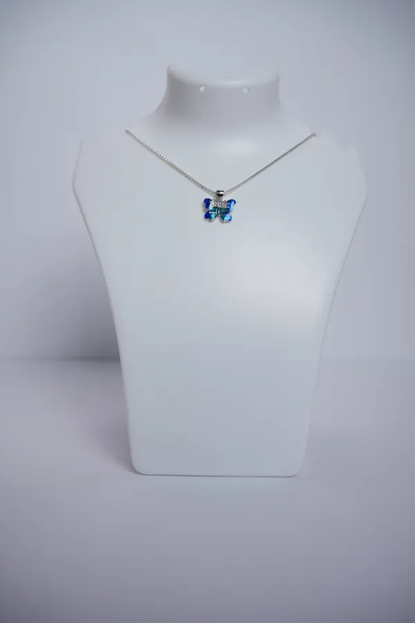 925_Sterling_Silver_Butterfly_Crystal_Enamel_Pendant_For_Women