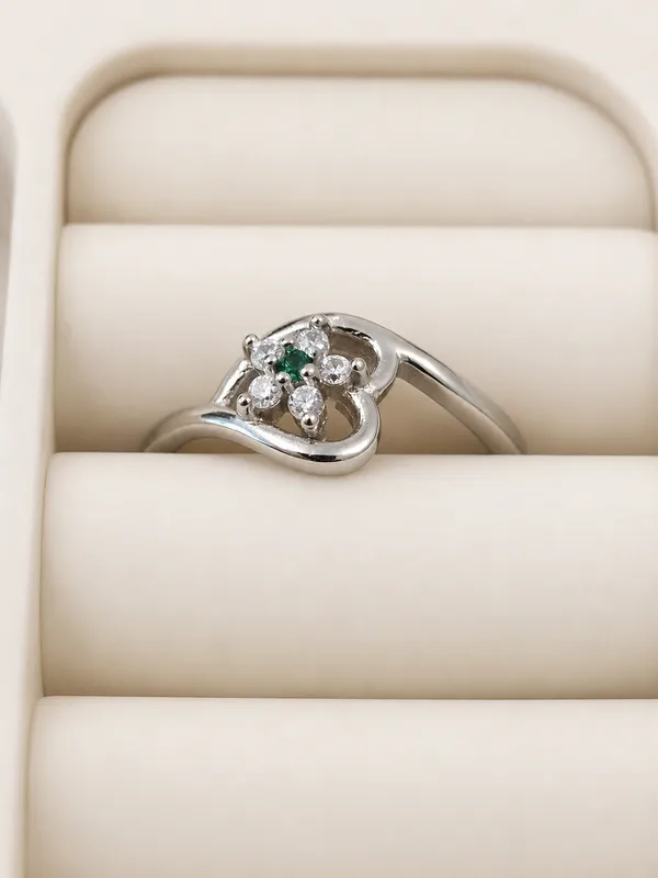 925_Sterling_Silver_Floral_Cluster_Green_Stone_Ring_For_Women