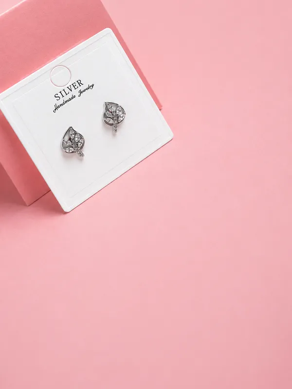 925_Sterling_Silver_Leaf_Sparkle_Stud_Earrings_For_Women