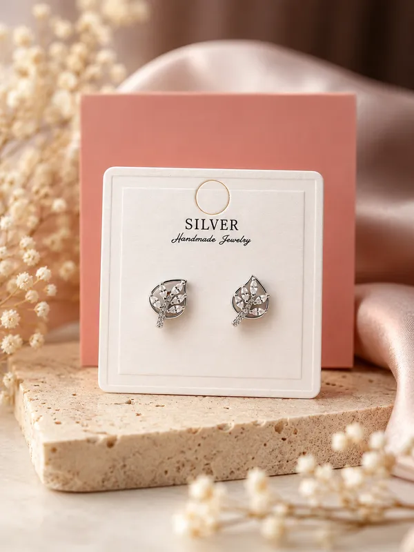 925_Sterling_Silver_Leaf_Sparkle_Stud_Earrings_For_Women