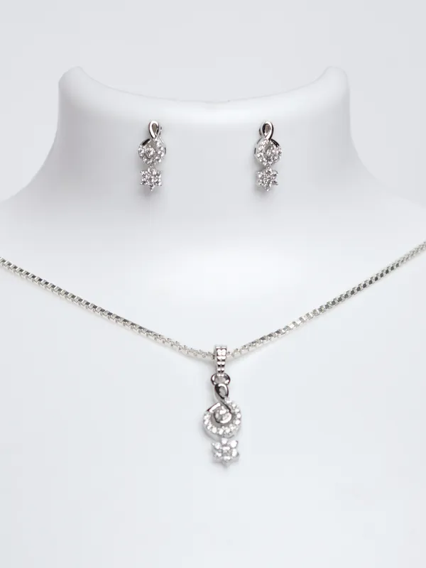 925_Sterling_Silver_Crystal_Stud_Pendant_&_Earrings_Set_For_Women