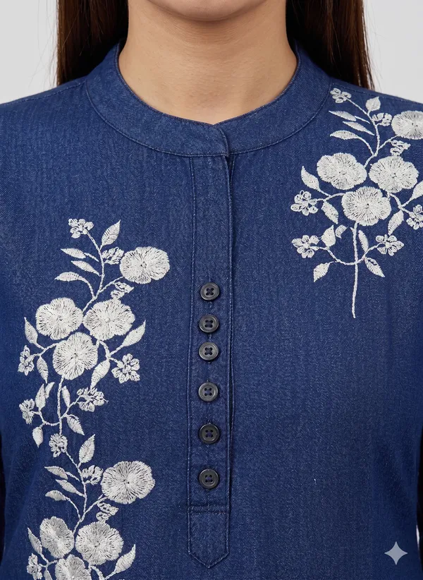 Blue_Cotton_Embroided_Kurta_For_Women