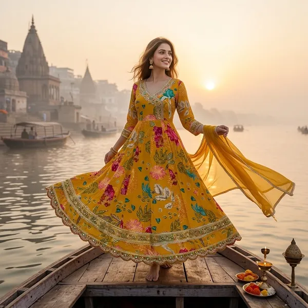 Yellow_70%_Cotton_30%_Polyester_Floral_Emroided_Anarkali_Kurta_Set_With_Dupatta_For_Women