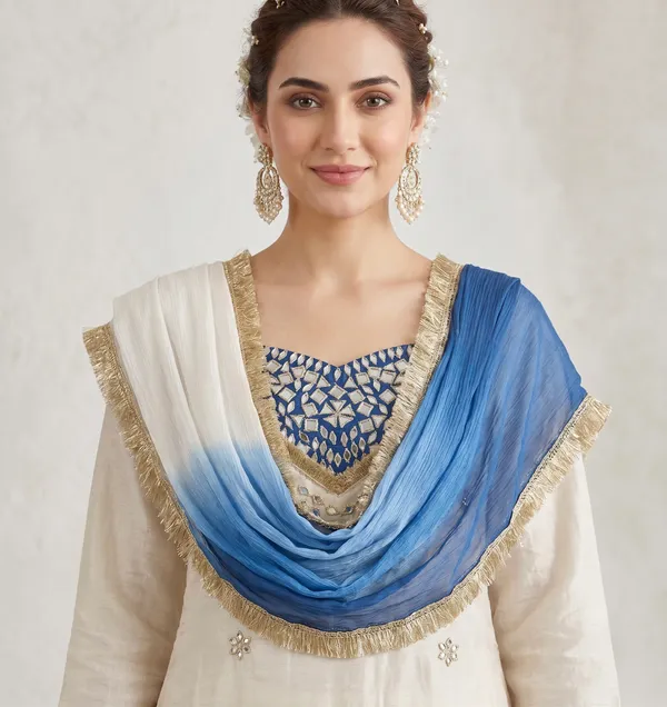 White_&_Blue_Glass_Roman_Silk_Mirror_Work_Kurta_Palazzo_Set_With_Dupatta_For_Women