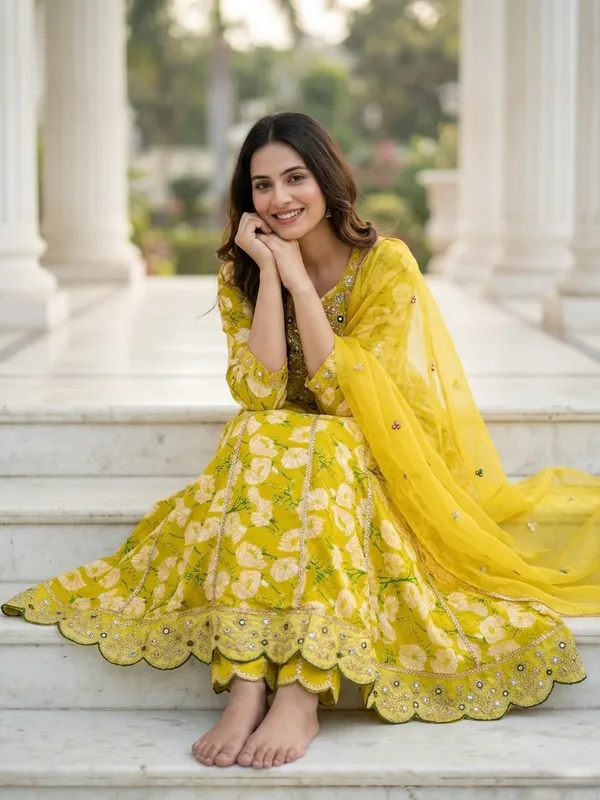 Yellow_Cotton_Printed_Anarkali_Kurta_Set_With_Dupatta_For_Women