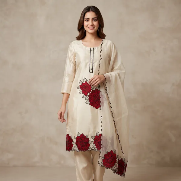 Cream_Cotton_Floral_Patch_Salwar_Suit_Set_With_Dupatta_For_Women