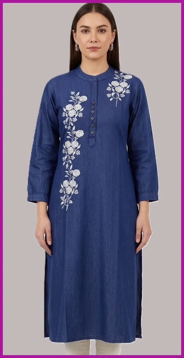 Blue_Cotton_Embroided_Kurta_For_Women