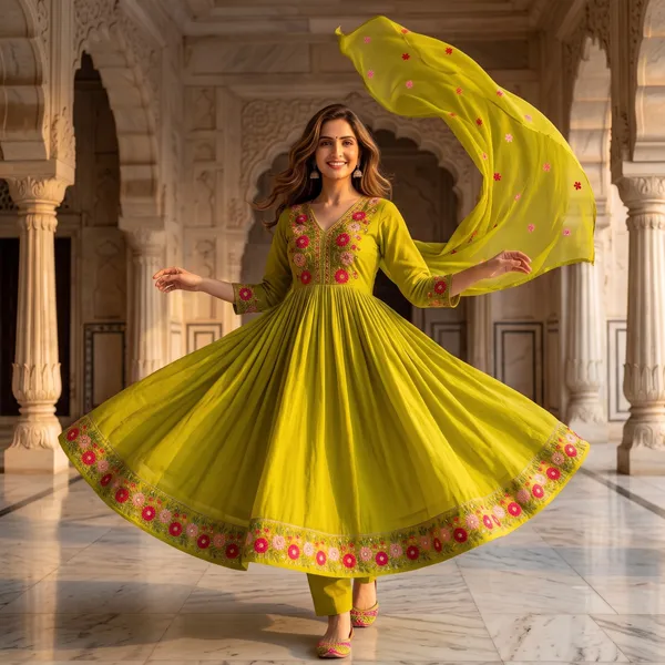 Mehandi_Cotton_Embroidered_Anarkali_Kurta_Set_With_Dupatta_For_Women