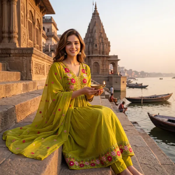 Mehandi_Cotton_Embroidered_Anarkali_Kurta_Set_With_Dupatta_For_Women