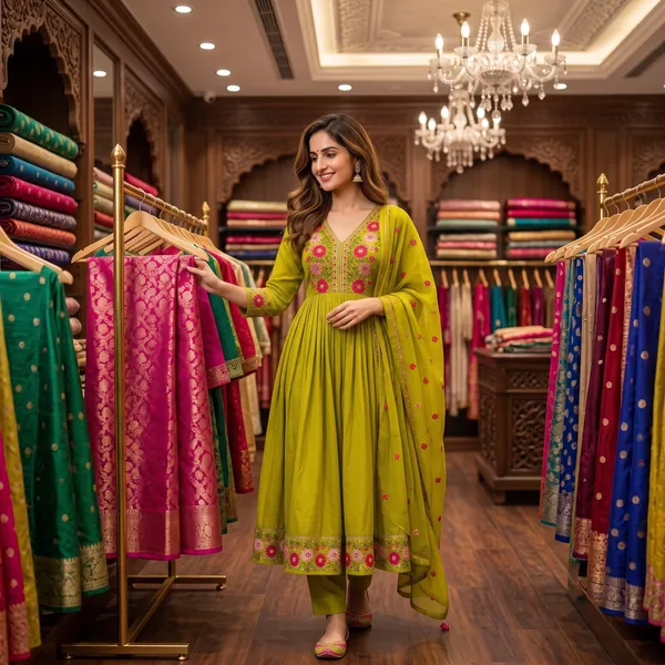 Mehandi_Cotton_Embroidered_Anarkali_Kurta_Set_With_Dupatta_For_Women