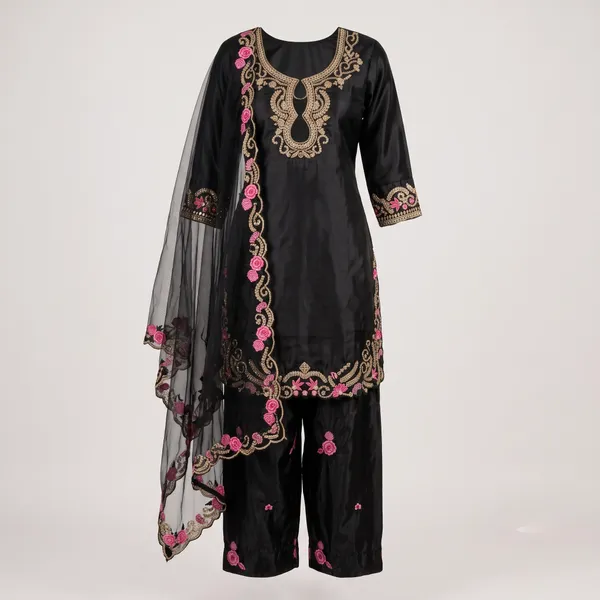 Black_Glass_Roman_Silk_Floral_Emroided_Kurta_Palazzo_Set_With_Dupatta_For_Women