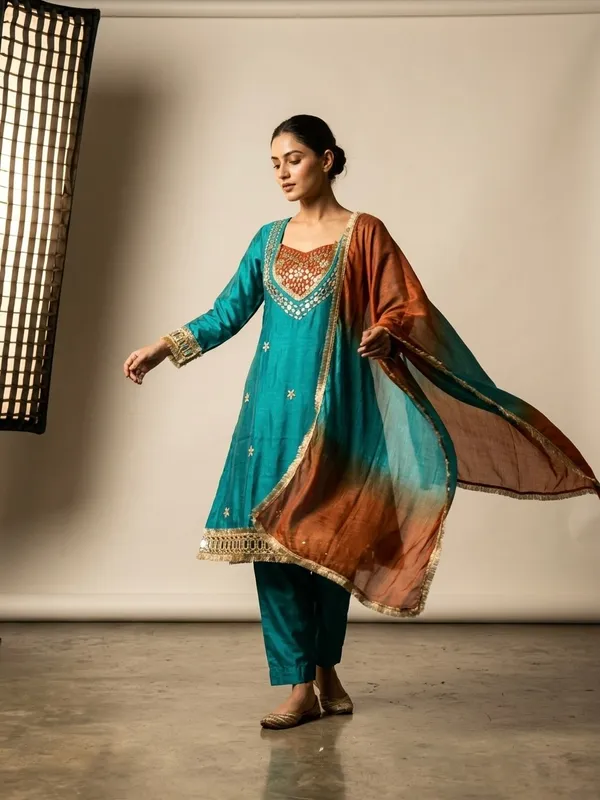 Teal_Roman_Silk_Mirror_Work_Kurta_Palazzo_Set_With_Dupatta_For_Women