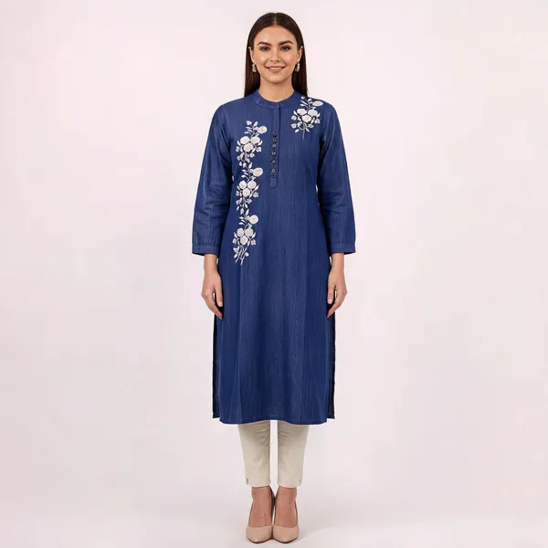 Blue_Cotton_Embroided_Kurta_For_Women