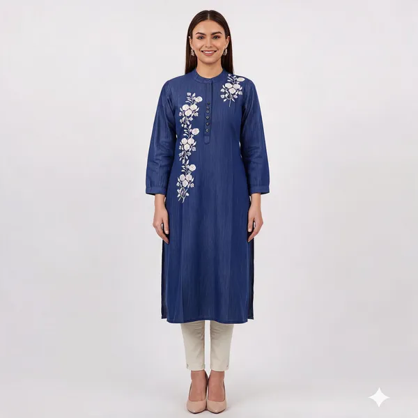 Blue_Cotton_Embroided_Kurta_For_Women