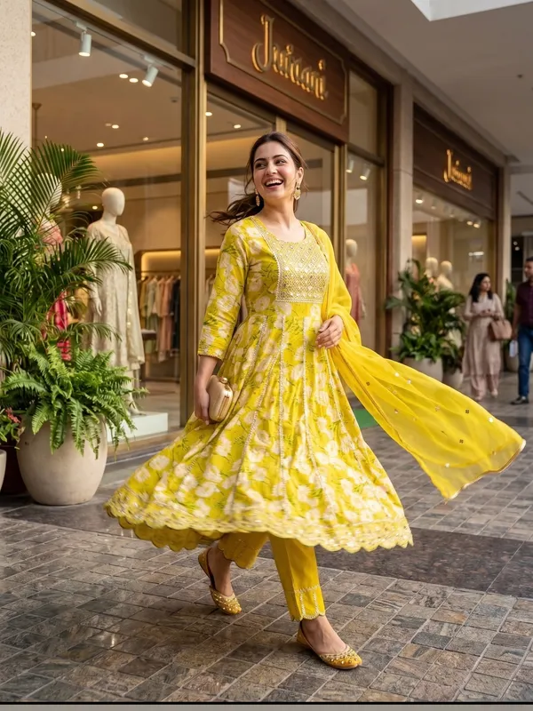 Yellow_Cotton_Printed_Anarkali_Kurta_Set_With_Dupatta_For_Women