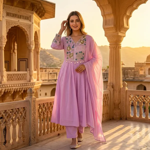 Pink_Cotton_Floral_Emroided_Anarkali_Kurta_Set_With_Dupatta_For_Women