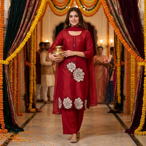 Red_Cotton_Floral_Patch_Salwar_Suit_Set_With_Dupatta_For_Women