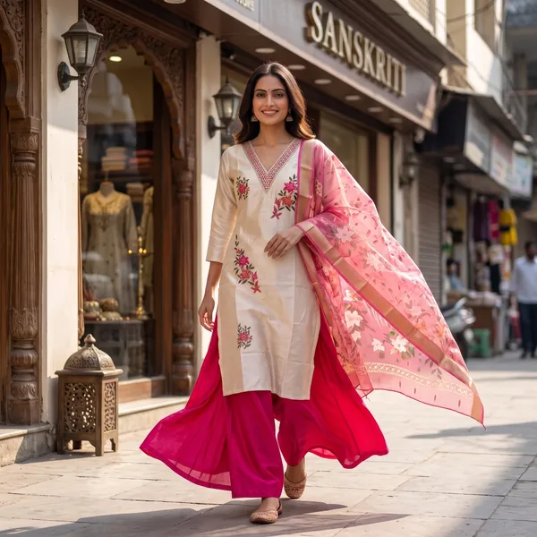 Cream_And_Pink_Glass_Roman_Silk_Emroided_Kurta_Palazzo_Set_With_Dupatta_For_Women
