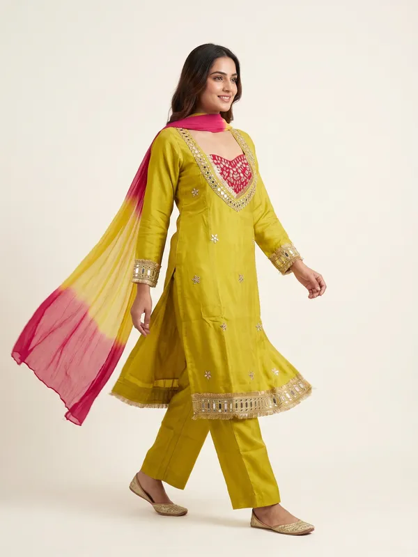 Lime_Green_Roman_Silk_Mirror_Work_Kurta_Palazzo_Set_With_Dupatta_For_Women