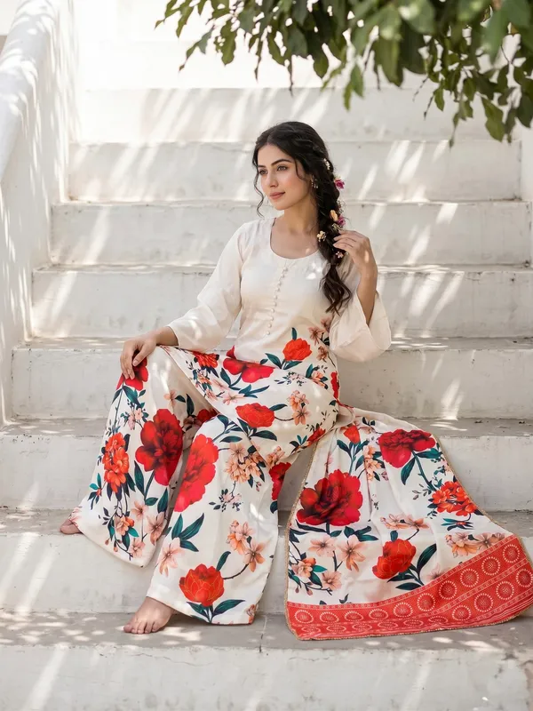 White_Silk_Farsi_Floral_Print_Kurta_Palazzo_Set_With_Dupatta_For_Women