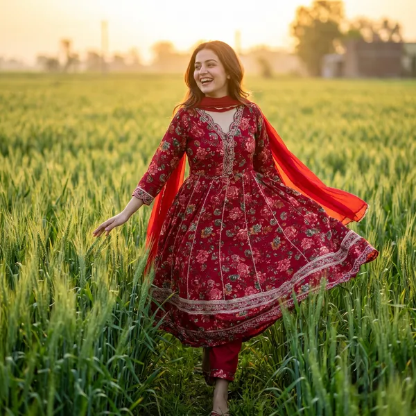 Red_Rayon_Printed_Anarkali_Kurta_Set_With_Dupatta_For_Women