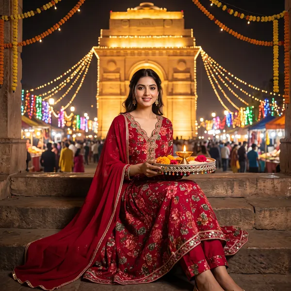 Red_Rayon_Printed_Anarkali_Kurta_Set_With_Dupatta_For_Women