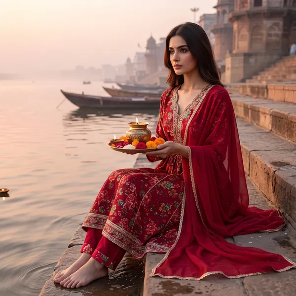 Red_Rayon_Printed_Anarkali_Kurta_Set_With_Dupatta_For_Women