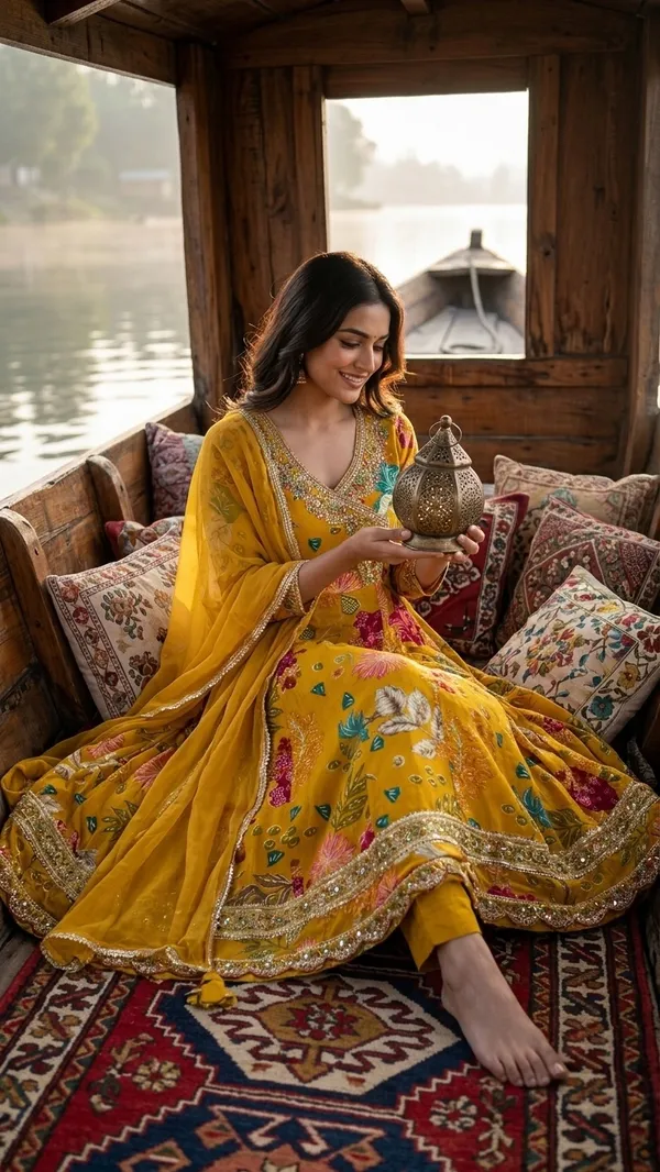 Yellow_70%_Cotton_30%_Polyester_Floral_Emroided_Anarkali_Kurta_Set_With_Dupatta_For_Women
