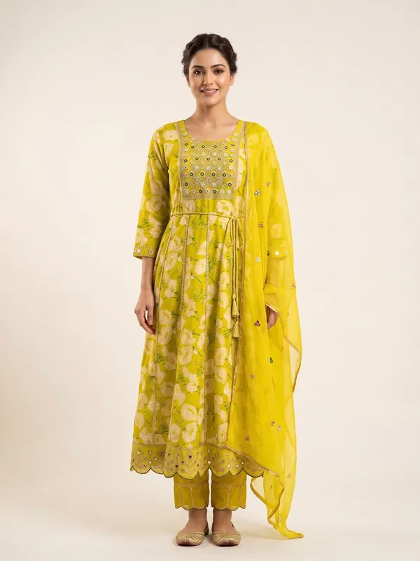Yellow_Cotton_Printed_Anarkali_Kurta_Set_With_Dupatta_For_Women
