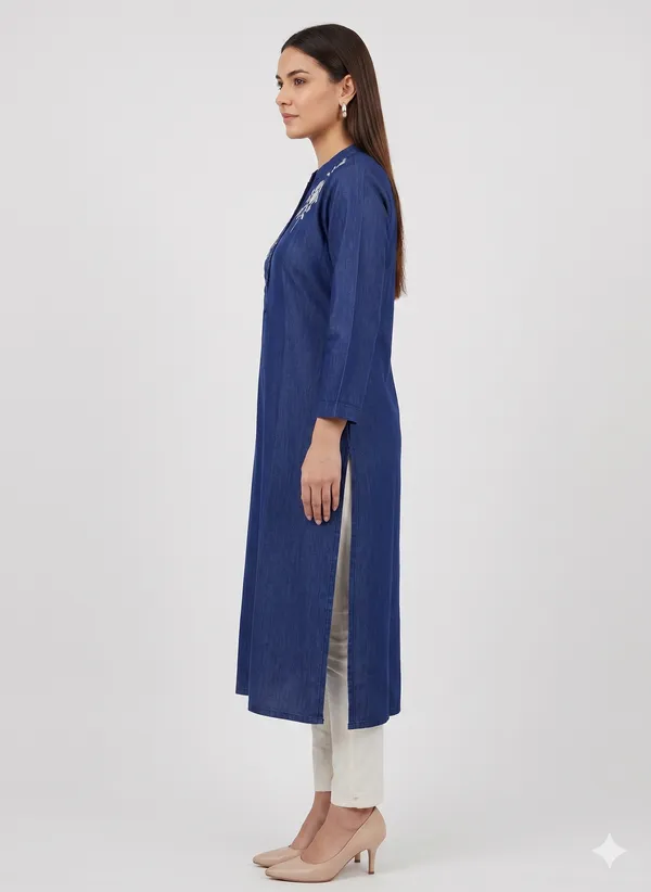 Blue_Cotton_Embroided_Kurta_For_Women