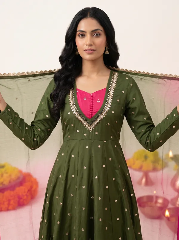 SAIVRITI's_Meher_Anarkali_FENDI_suit_set_with_Dupatta_|_SweatHeart_Neck_with_Mirror_work_|_M,L,XL,XXL