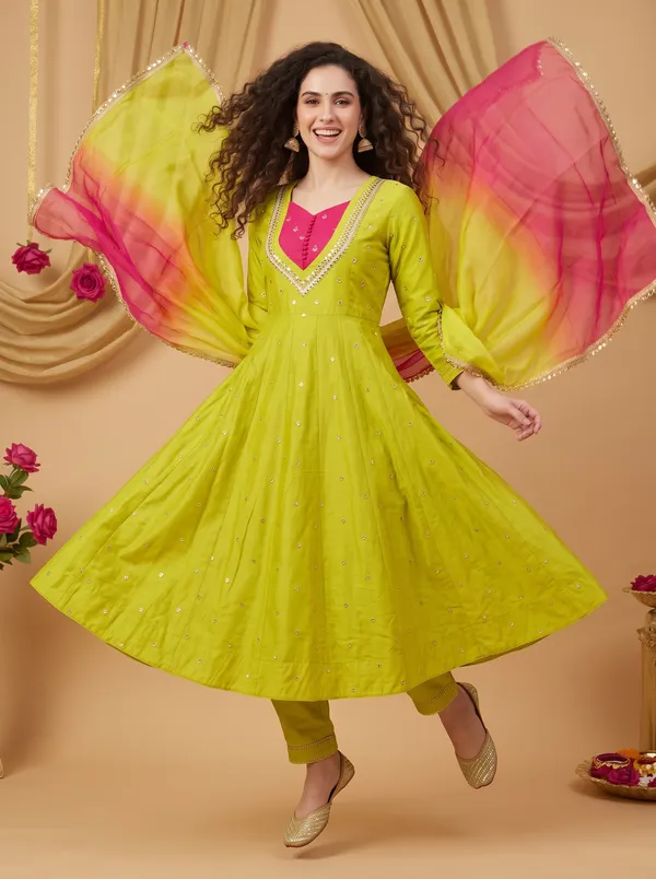 SAIVRITI's_Meher_Anarkali_FENDI_suit_set_with_Dupatta_|_SweatHeart_Neck_with_Mirror_work_|_M,L,XL,XXL