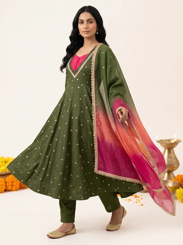 SAIVRITI's_Meher_Anarkali_FENDI_suit_set_with_Dupatta_|_SweatHeart_Neck_with_Mirror_work_|_M,L,XL,XXL