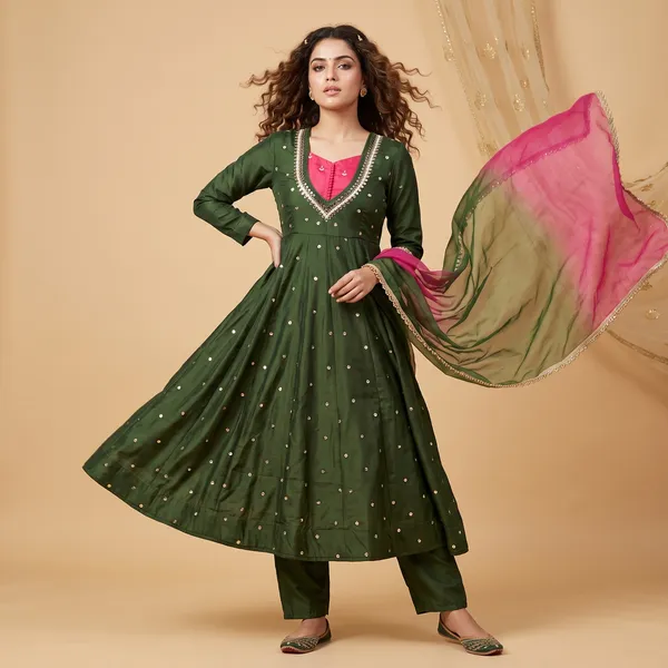 SAIVRITI's_Meher_Anarkali_FENDI_suit_set_with_Dupatta_|_SweatHeart_Neck_with_Mirror_work_|_M,L,XL,XXL