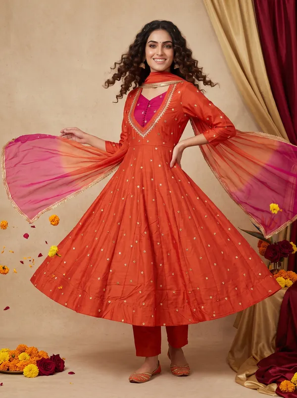 SAIVRITI's_Meher_Anarkali_FENDI_suit_set_with_Dupatta_|_SweatHeart_Neck_with_Mirror_work_|_M,L,XL,XXL