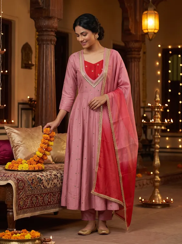 SAIVRITI's_Meher_Anarkali_FENDI_suit_set_with_Dupatta_|_SweatHeart_Neck_with_Mirror_work_|_M,L,XL,XXL