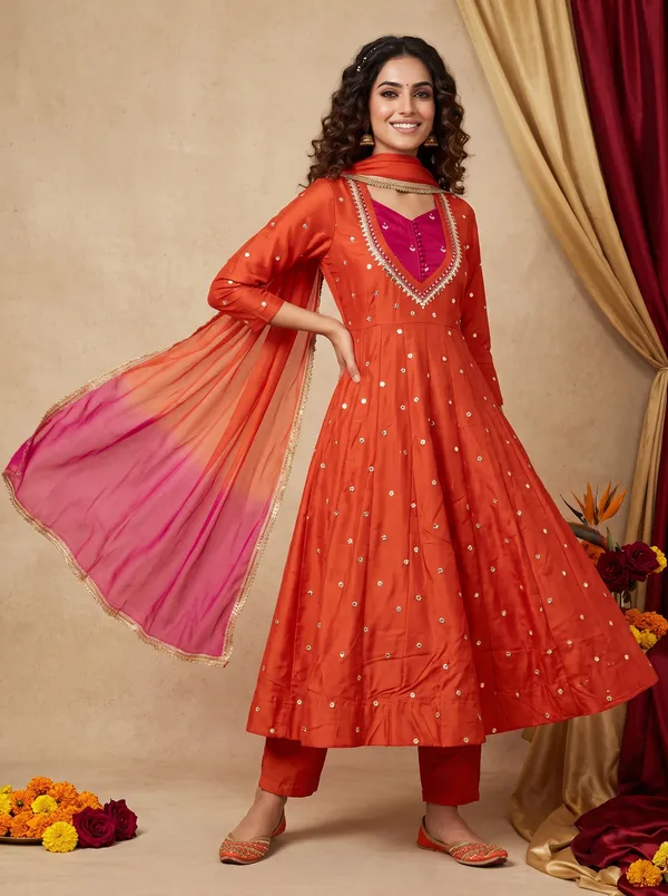 SAIVRITI's_Meher_Anarkali_FENDI_suit_set_with_Dupatta_|_SweatHeart_Neck_with_Mirror_work_|_M,L,XL,XXL