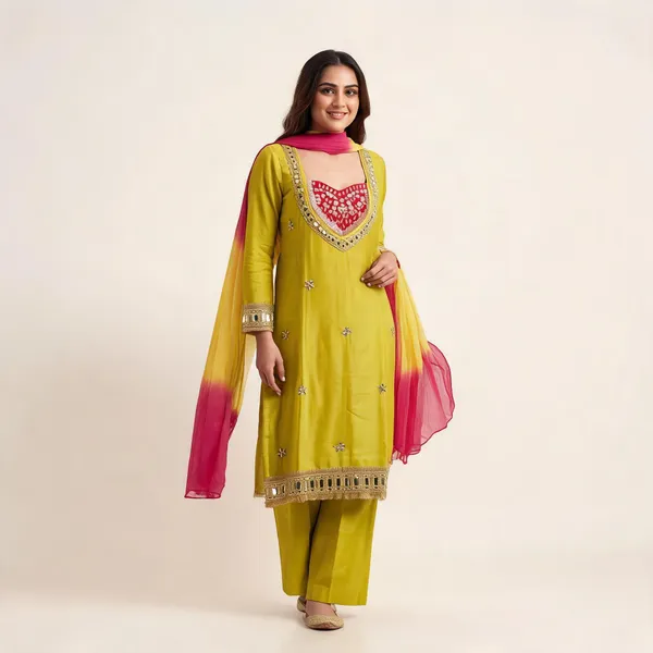 Lime_Green_Roman_Silk_Mirror_Work_Kurta_Palazzo_Set_With_Dupatta_For_Women