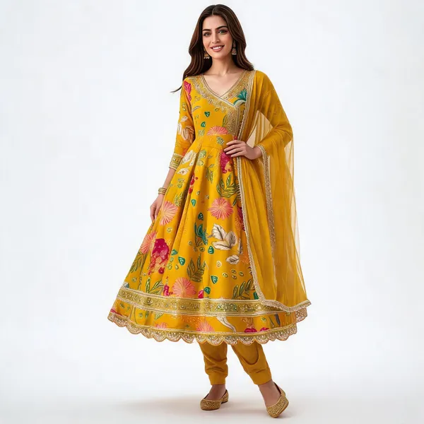 Yellow_70%_Cotton_30%_Polyester_Floral_Emroided_Anarkali_Kurta_Set_With_Dupatta_For_Women