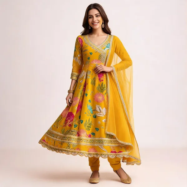 Yellow_70%_Cotton_30%_Polyester_Floral_Emroided_Anarkali_Kurta_Set_With_Dupatta_For_Women